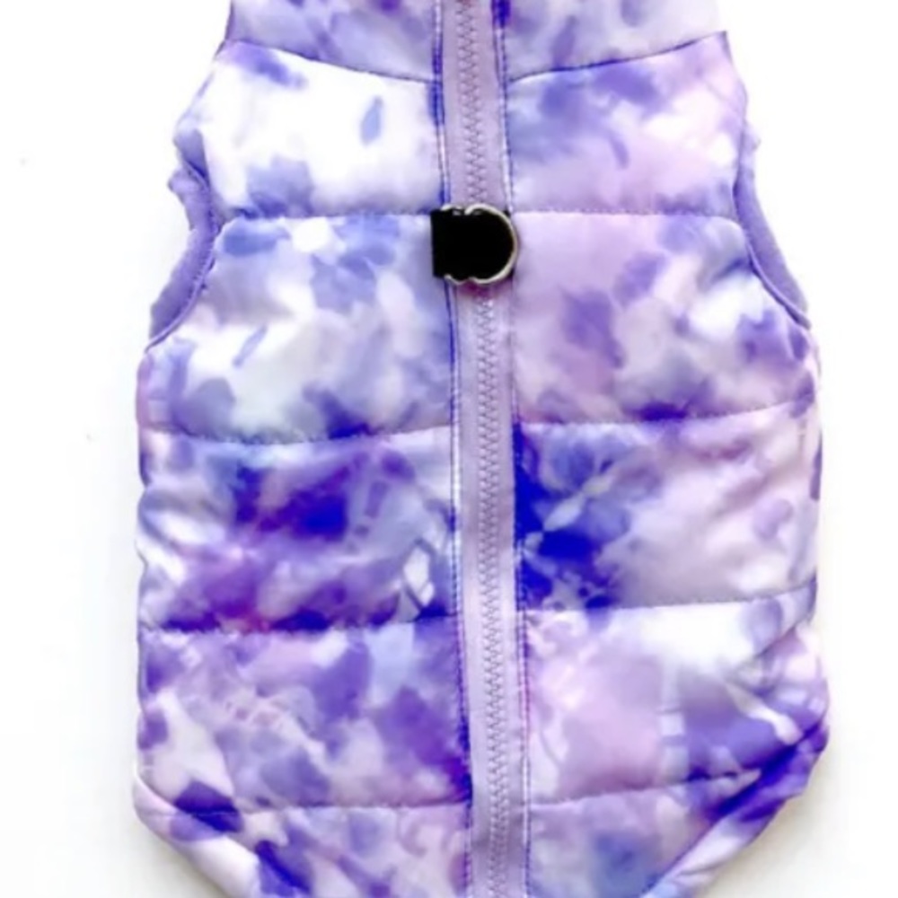 ❌SOLD❌ NEW Tie-Dye Purple & White Zip-Up Dog Puffer “Vest” - Sz Medium - Picture 3 of 6